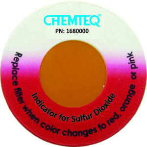 Sulfur Dioxide Filter Breakthrough-Indicator Sticker BTIS for ductless hood and fume extractor filters. Reliable and cost effective.
