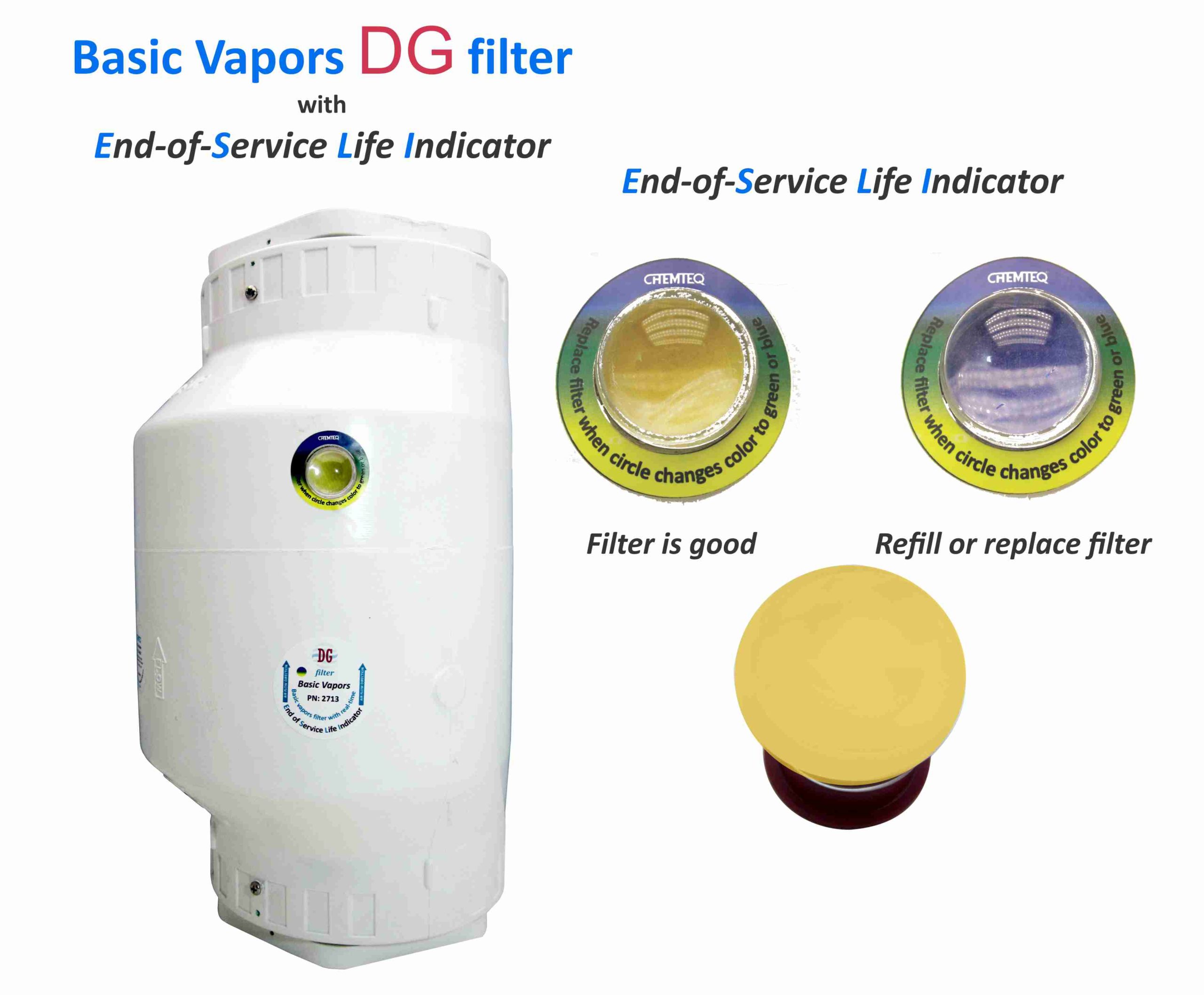 Basic Vapors DG FILTER-ESLI-2713. Basic vapors filter with end-of-service life indicator suitable Chemical Processes and Reactors Vents