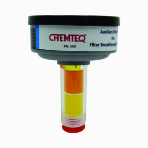 Halogens Breakthrough Indicator (BTI-AFT) with auxiliary filter trap. Indicates bromine, chlorine, and iodine.