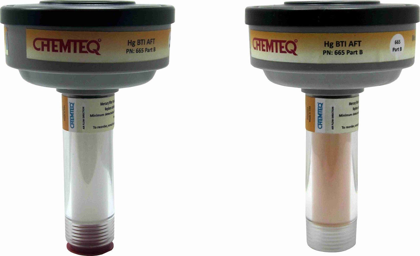 Mercury Breakthrough Indicator (BTI-AFT) with auxiliary filter trap detects mercury & mercury II compounds