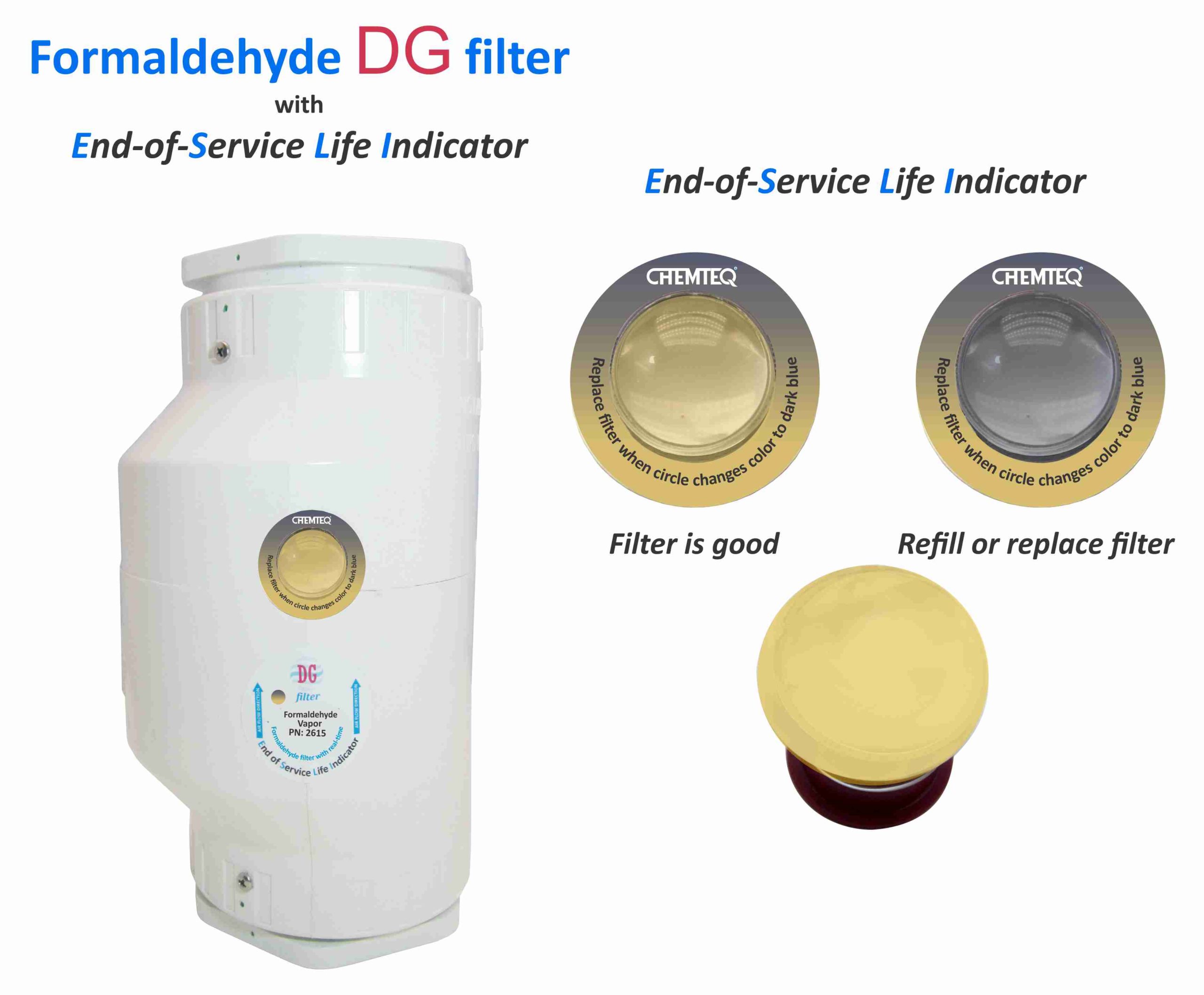 Formaldehyde DG FILTER-ESLI-2615. Filter with end of service life indicator for chemical processes and reactor vents.