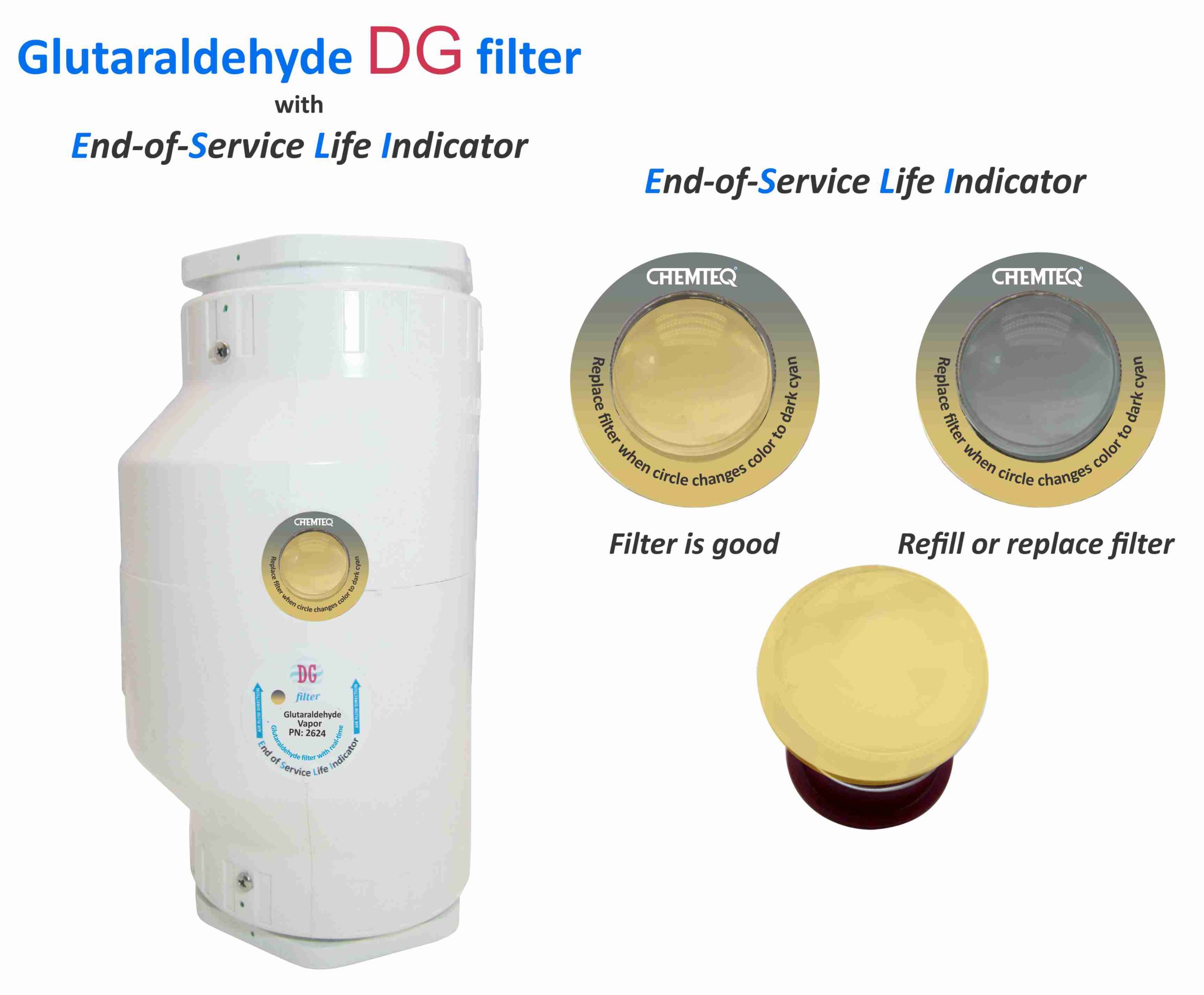 Glutaraldehyde DG FILTER-ESLI-2627. Filter with end of service life indicator for chemical processes and reactor vents.