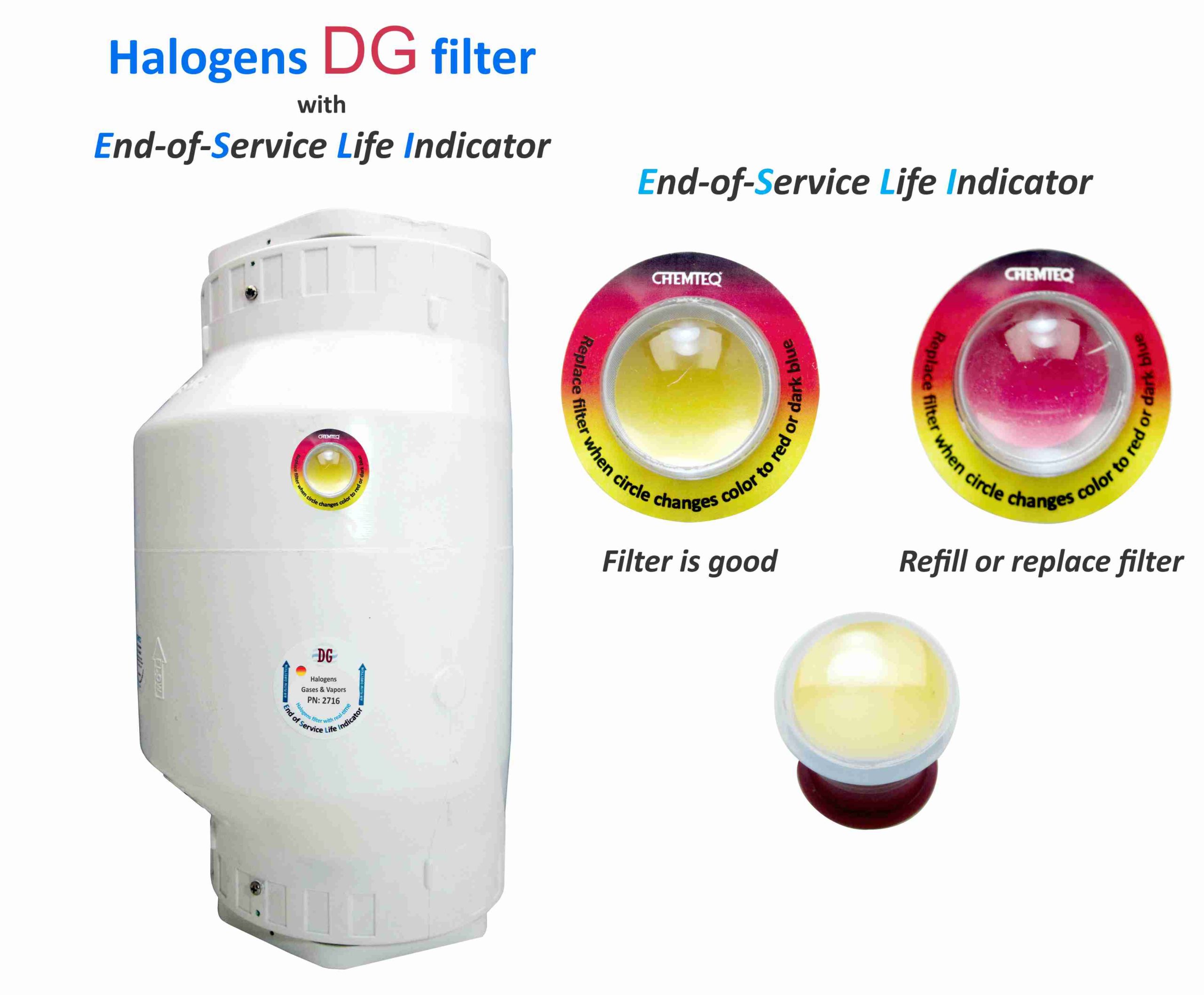 Halogens DG FILTER-ESLI 2717. Halogens include bromine, chlorine and iodine, suitable for chemical processes and reactor vents