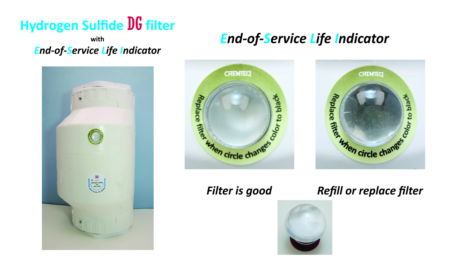 Hydrogen Sulfide DG FILTER-ESLI-2718 Filter with end of service life indicator. Suitable for chemical processes and reactor vents.