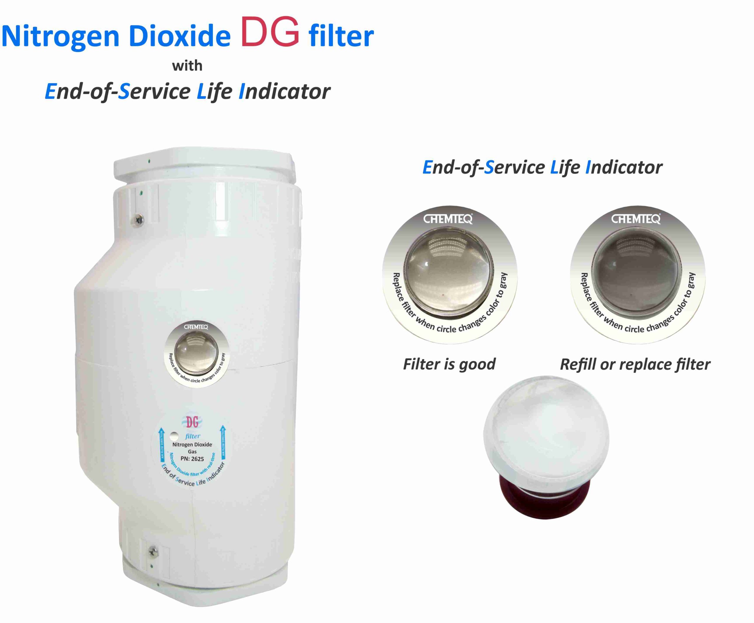 Nitrogen Dioxide DG FILTER-ESLI-2625. Filter with end of service life indicator for chemical processes and reactor vents.