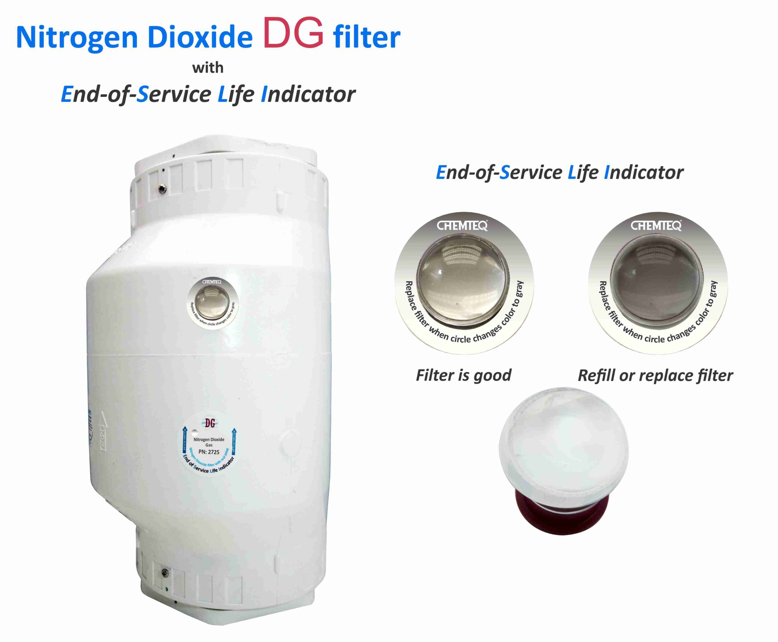 Nitrogen Dioxide DG FILTER-ESLI-2725. Filter with end of service life indicator. Suitable for chemical processes and reactor vents