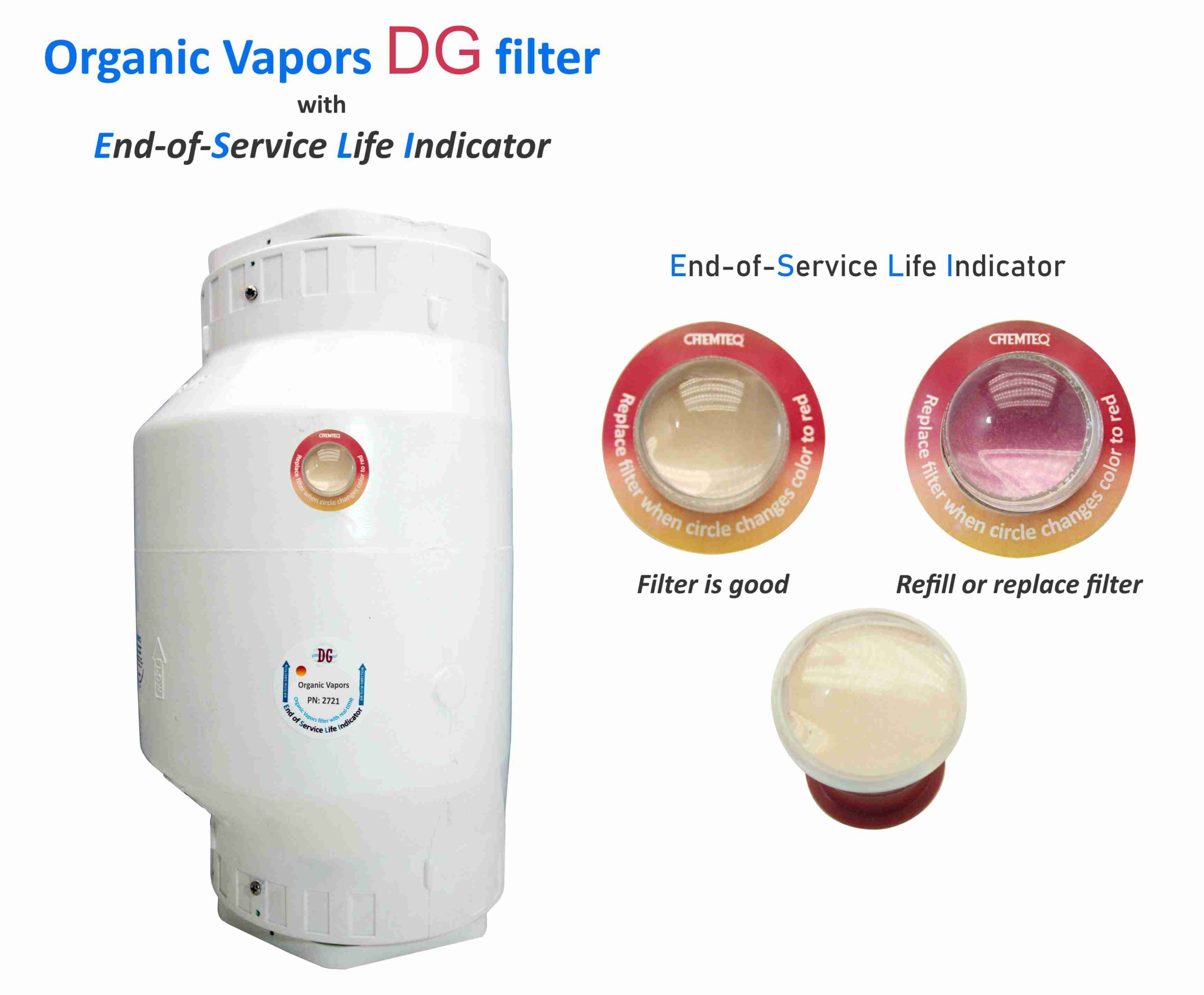 Organic Vapors DG FILTER-ESLI-2721. Filter with end of service life indicator. Suitable for chemical processes and reactor vents